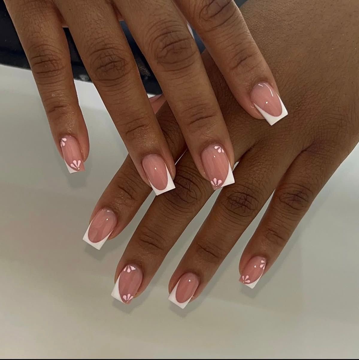Pink almond nails with 3D flower